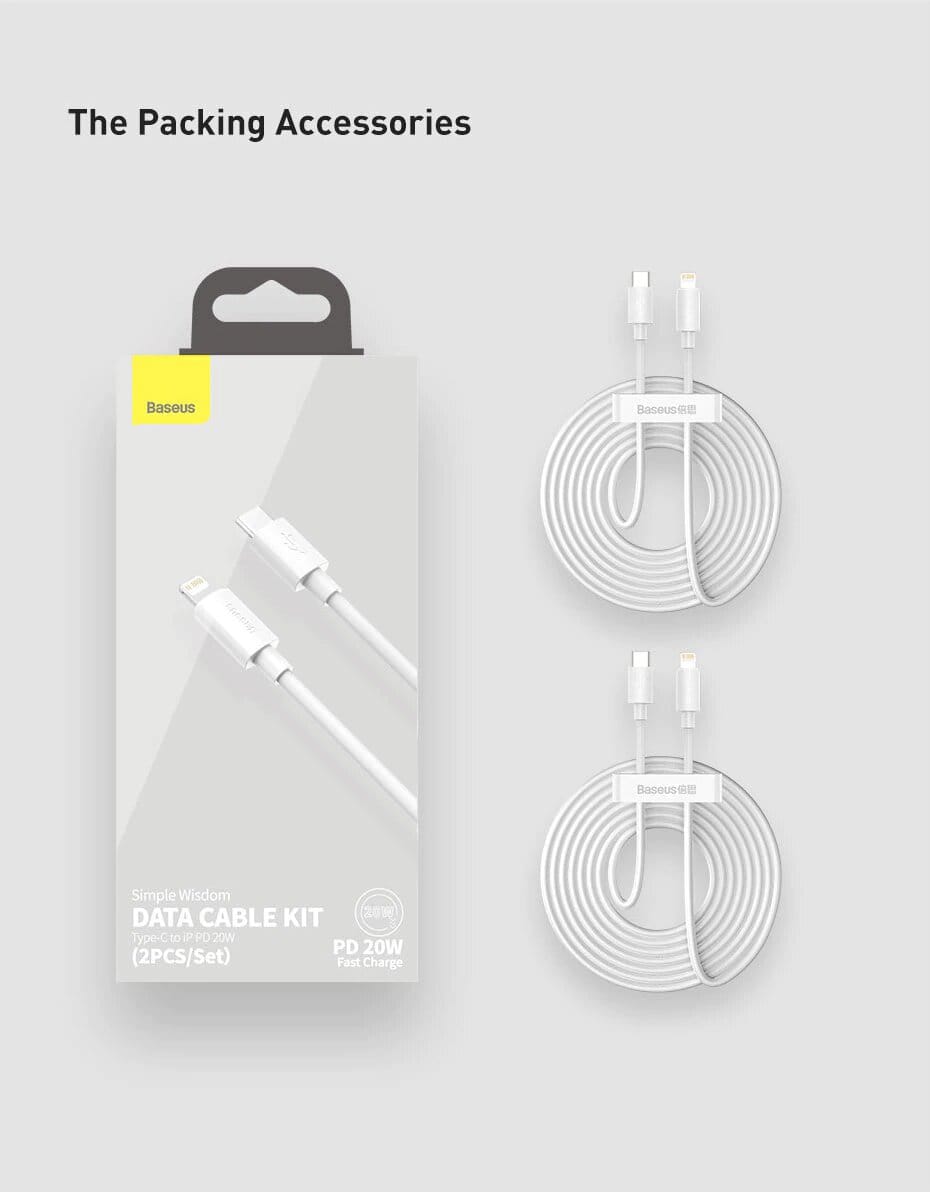 Baseus cable iphone type-c 20w pd charge 150cm 2pcs blanc — YouShop DZ
