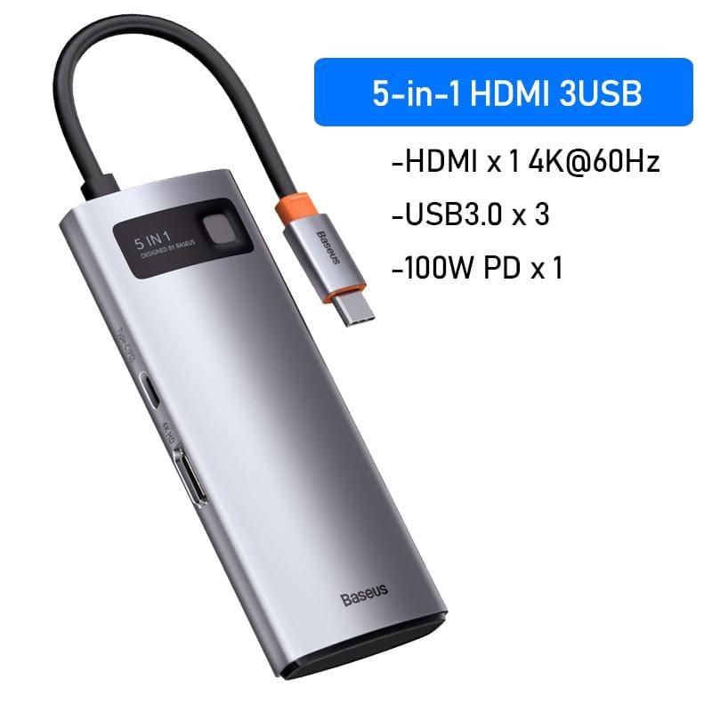 Baseus Adaptateur 5 in 1 hub Usb Type-C Vers Hdmi,, 3.0 Pd, 100W — YouShop DZ
