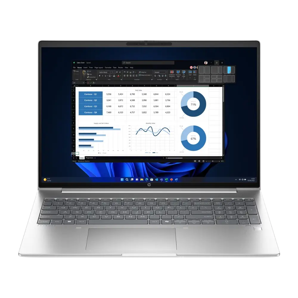 HP ProBook 460 G11 ouvert sur bureau - Écran 16 pouces Full HD, clavier rétroéclairé