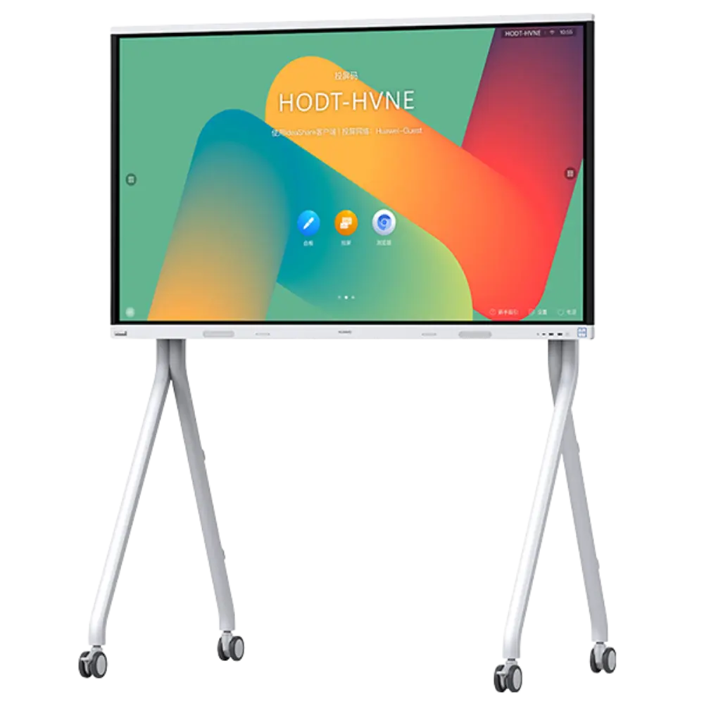 écran interactif Huawei IdeaHub B2 vue de face coté gauche avec support à roulettes