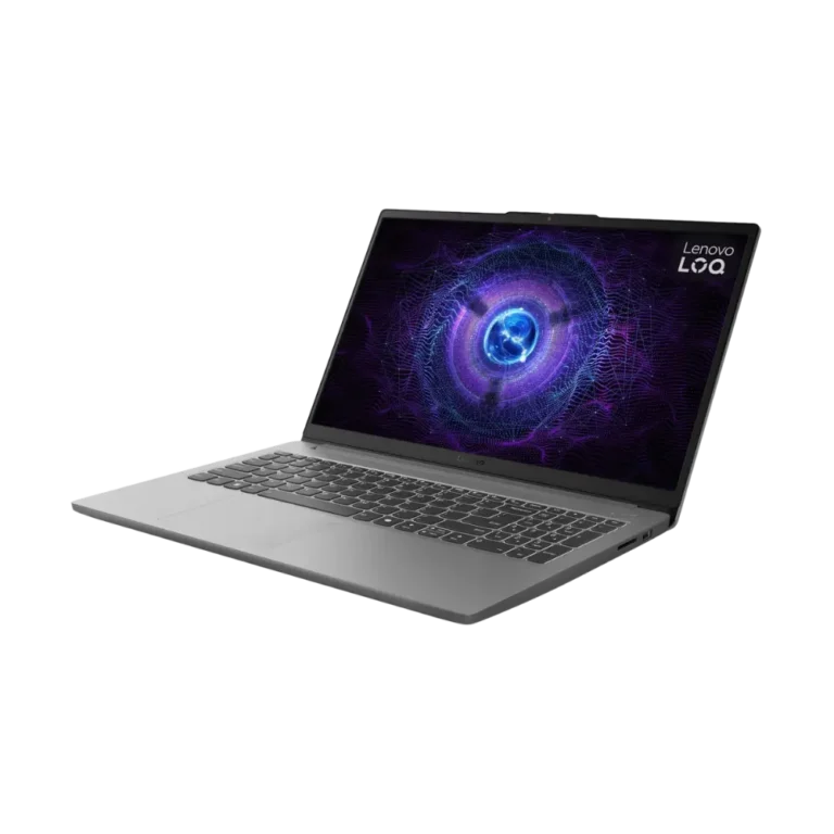 LAPTOP LENOVO LOQ RTX I7 I5 ALGERIE DROIT Laptop Lenovo RTX LOQ 15 vu de biais — vue latérale droite mettant en avant le logo