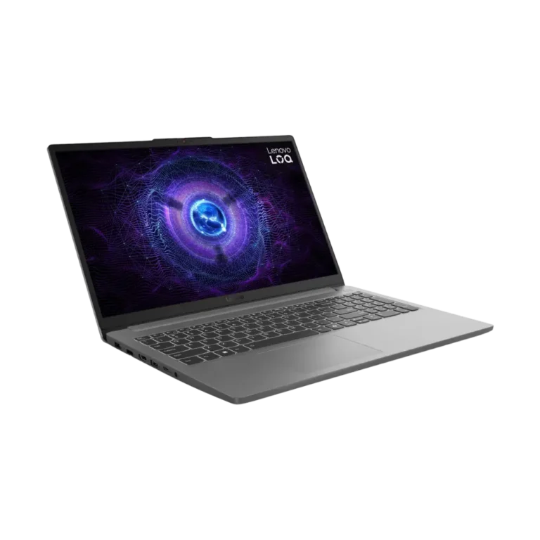 LAPTOP LENOVO LOQ RTX I7 I5 ALGERIE GAUCHE Laptop Lenovo RTX LOQ 15 vu de biais — vue latérale GAUCHE mettant en avant le logo