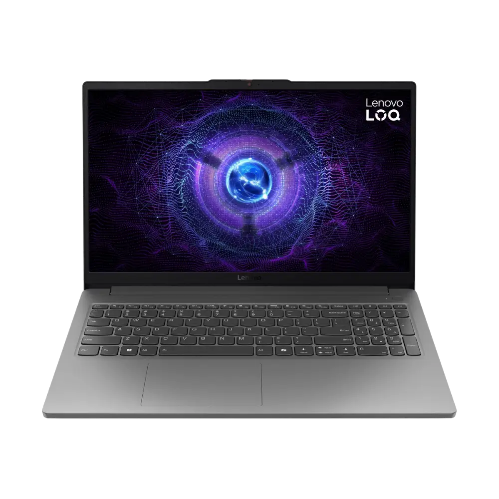 LAPTOP LENOVO LOQ RTX I7 I5 ALGERIE FACE Laptop Lenovo LOQ 15 vue de face avec écran ouvert — design moderne et épuré