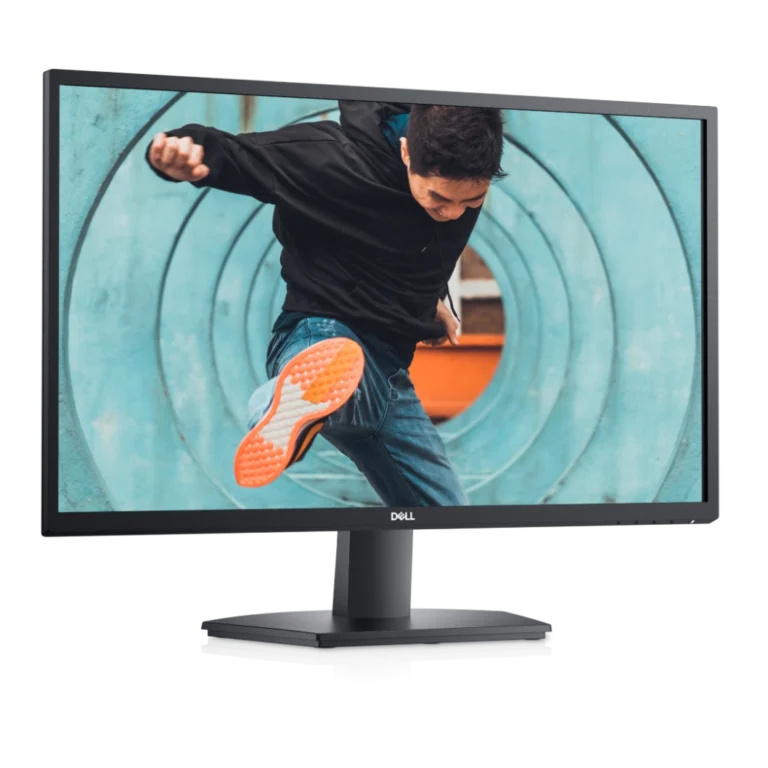 Moniteur Dell E2722H 27 pouces, vue de trois quarts face affichant une image de skateboard - YouShop DZ