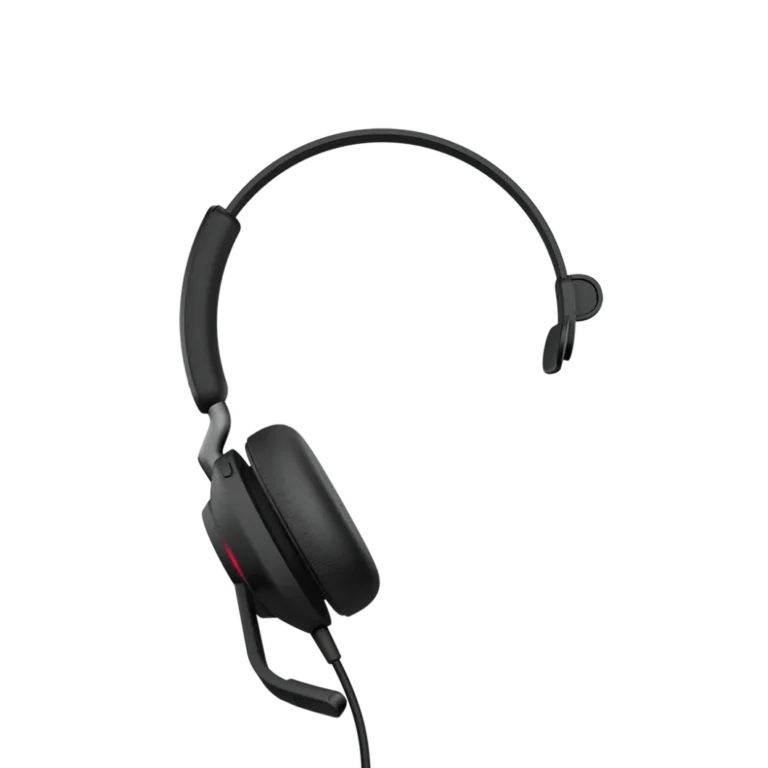 Jabra Evolve2 40 SE MS youshop algerie (2) Détail de l'écouteur et du microphone relevé du casque Jabra Evolve2 40 SE MS