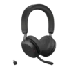 Jabra Evolve2 75 casque sans fil youshop algerie-1 Vue de trois quarts face du casque sans fil Jabra Evolve2 75 avec microphone abaissé avec dongle usb