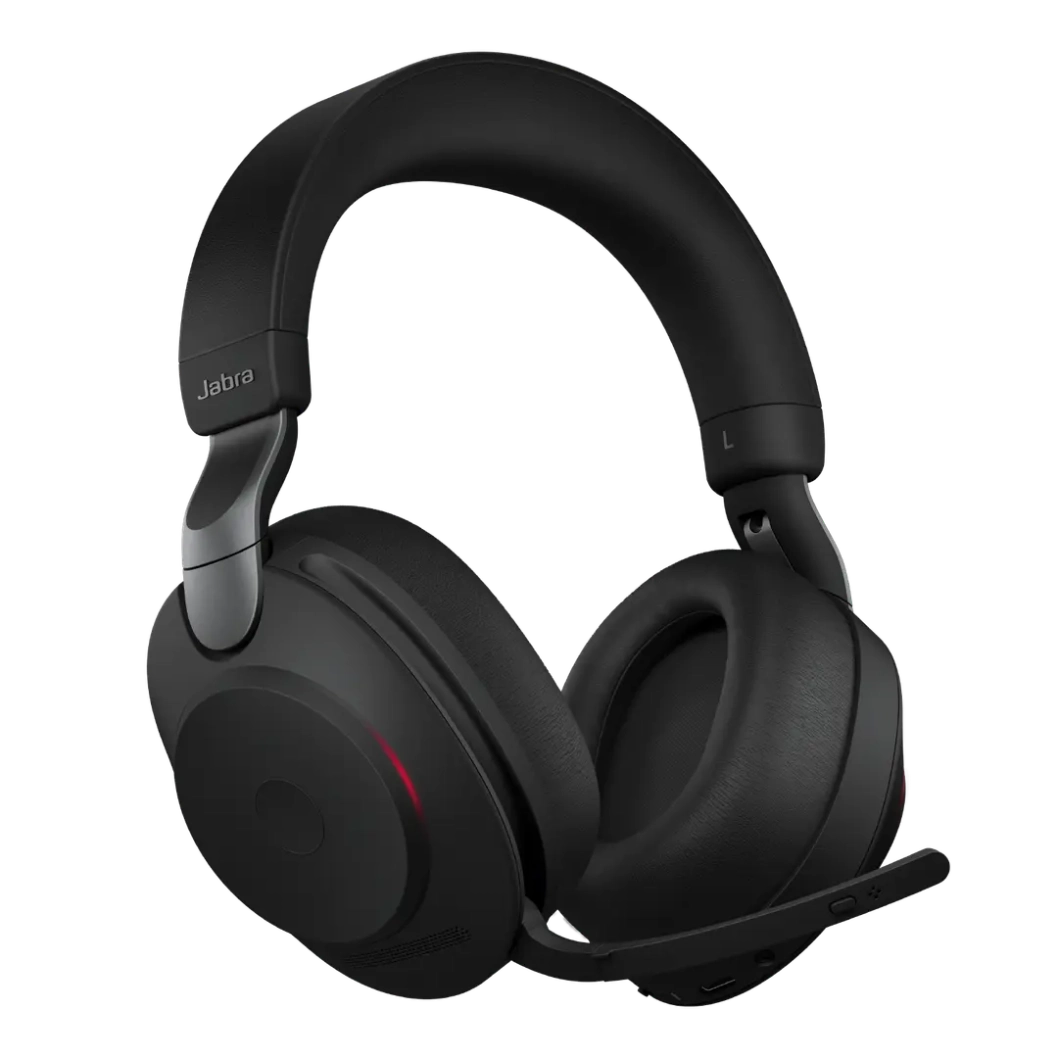 Jabra Evolve2 85 youshop algerie-1 Vue de trois quarts face du casque Jabra Evolve2 85 avec microphone déplié