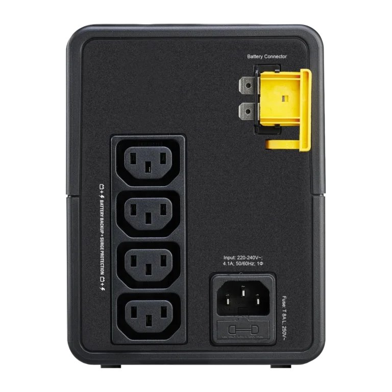 APC BVX900LI - Arrière prises IEC C13 connecteur batterie APC Easy UPS BVX900LI - Vue arrière 4 prises IEC C13 et connecteur batterie