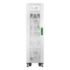 APC Easy UPS 3S 20kVA - Vue de face frontale APC Easy UPS 3S 20kVA E3SUPS20KHB1 onduleur triphasé tour blanche, vue de face, grilles triangulaires, écran LCD, poignée verte, pieds réglables
