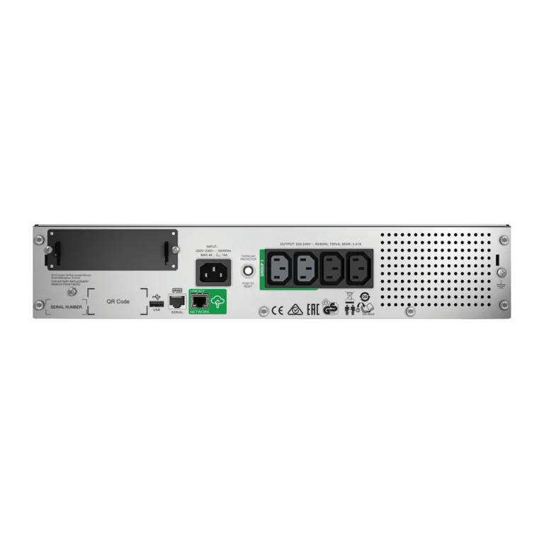 APC Smart-UPS SMT750RMI2UC vue arrière Onduleur APC Smart-UPS SMT750RMI2UC vue arrière connectique