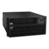 APC Smart-UPS SRT 10kVA SRTG10KXLI, format rack/tour 6U noir, vue 3/4 avant gauche, écran LCD ONLINE 230V 50Hz, ventilateurs hexagonaux, 2 unités superposées, pied de tour