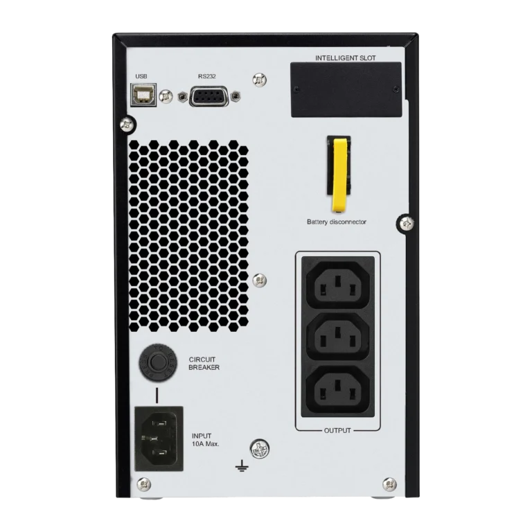 APC SRV1KI - Connectique arrière USB RS232 prises IEC APC Easy UPS SRV 1000VA SRV1KI - Vue arrière avec USB, RS232 et 4 prises IEC