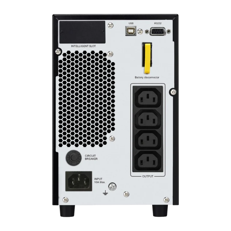 APC SRV2KI - Connectique arrière USB RS232 prises IEC APC Easy UPS SRV 2000VA SRV2KI - Vue arrière avec USB, RS232, Smart-Slot et 4 prises IEC