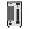 APC Easy UPS SRV 3kVA Tour - Vue arrière connexions APC Easy UPS SRV 3kVA SRV3KI, panneau arrière tour: 6 sorties IEC C13, connecteur entrée, intelligent slot, port série RS-232, batterie amovible (étiquette jaune)