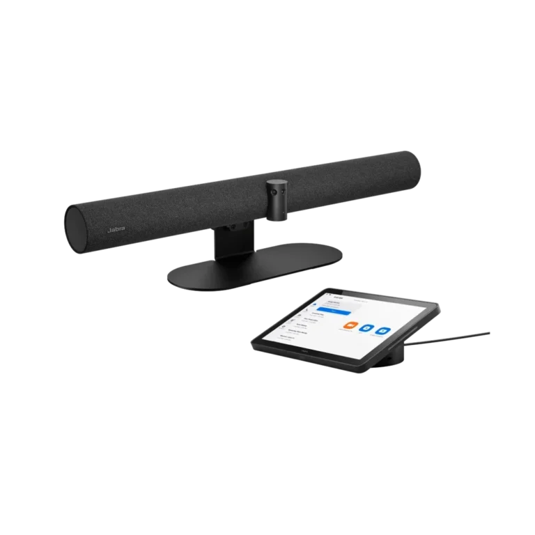Système de visioconférence autonome Jabra PanaCast 50 VBS vue perspective avec barre vidéo et tablette de contrôle tactile YouShop Algérie.