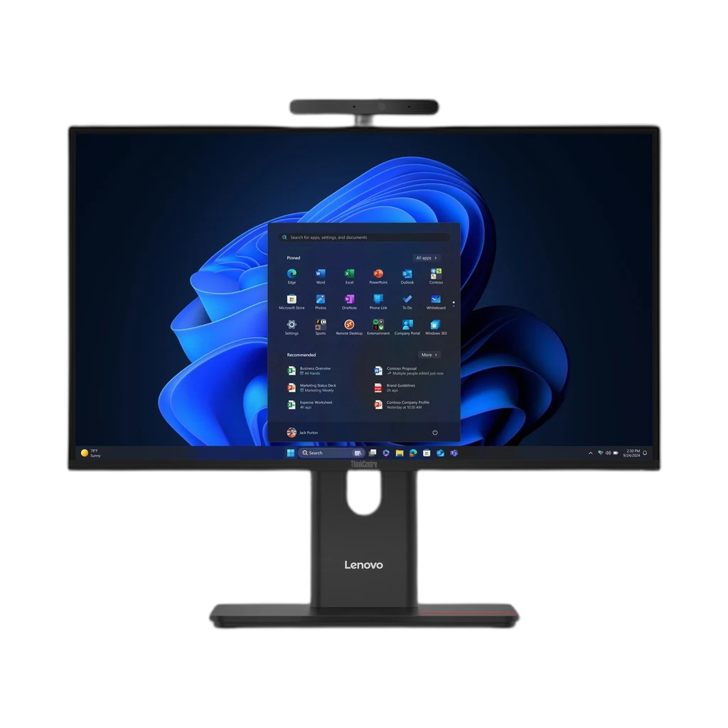 rv0wzp.webp Lenovo ThinkCentre M90a Gen 6 AIO 13AV000FFM - vue de face écran Full HD 23.8" et webcam IR Windows Hello