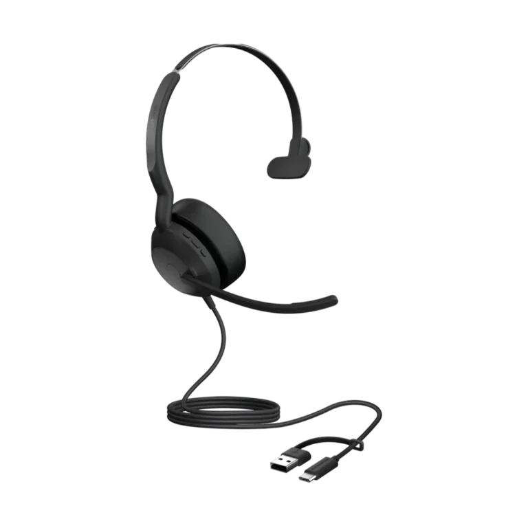 Evolve2 50 Mono algerie youshop-4 Casque filaire Jabra Evolve2 50 Mono noir de profil avec micro perche relevable, disponible chez YouShop DZ Algérie.
