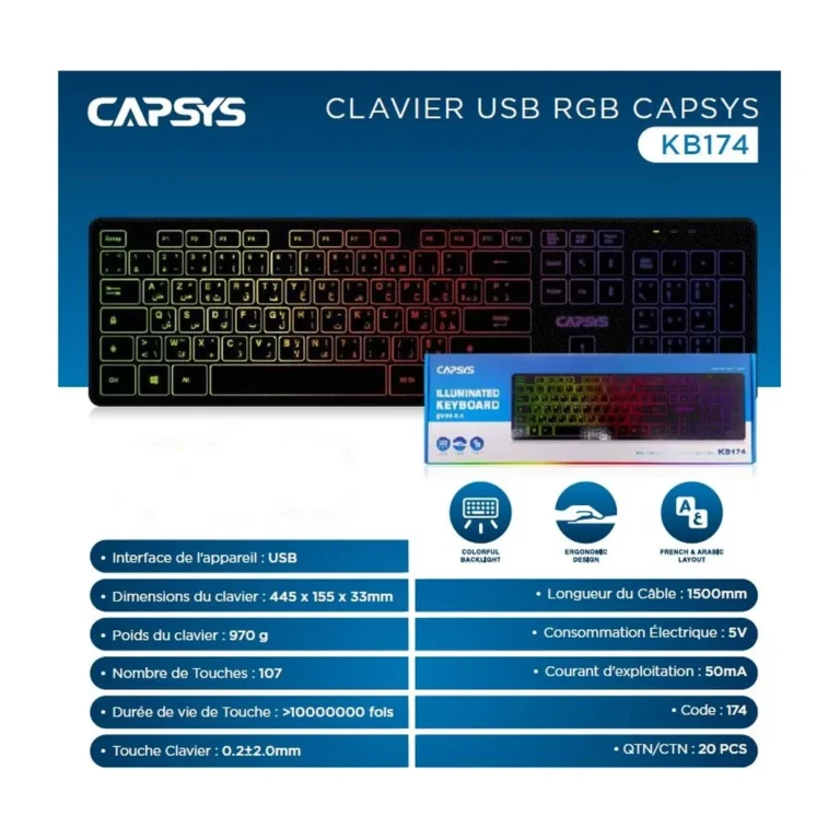 wpi3o7.webp CAPSYS KB174 Clavier filaire USB RGB — YouShop DZ