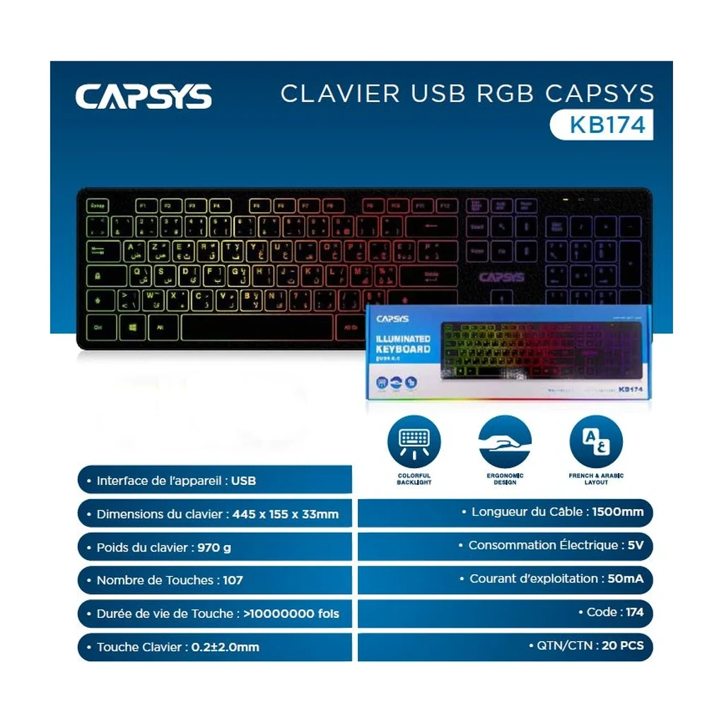 CAPSYS KB174 Clavier filaire USB RGB — YouShop DZ