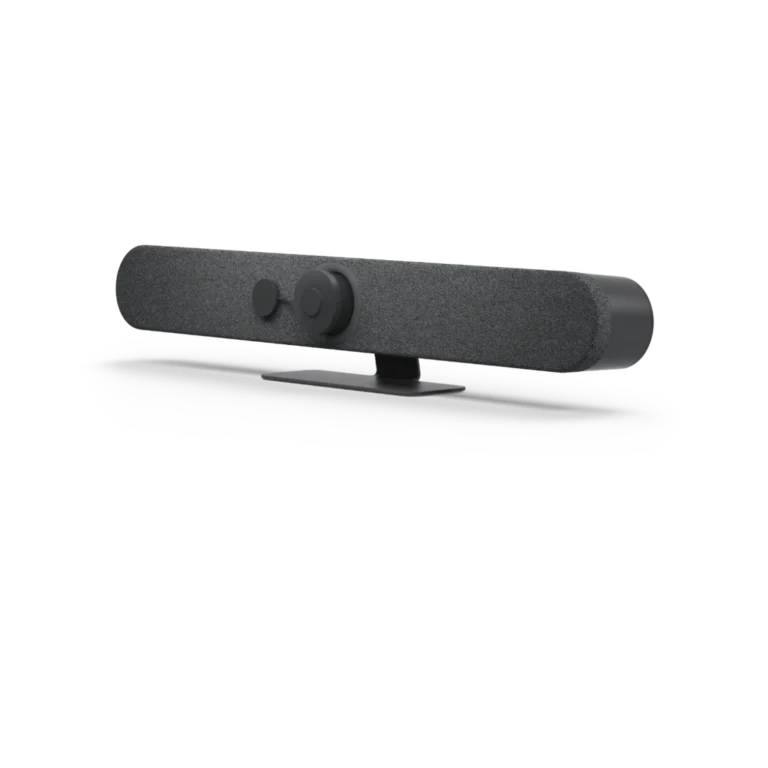 Logitech Rally Bar Mini Algérie Visioconférence Tout-en-un 4K (3) Barre de visioconférence 4K Logitech Rally Bar Mini Graphite - YouShop Algérie vue laterale avec capuchant