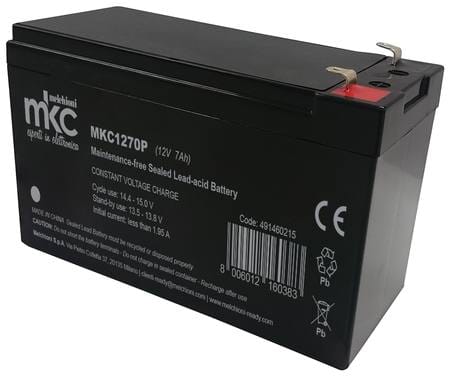 Batterie-plomb-acide-12V-7-Ah-—-pour-centrale-dalarme-Elkron Batterie plomb-acide rechargeable 12V 7 Ah avec connecteur faston, modèle de type MKC utilisé pour centrales d'alarme