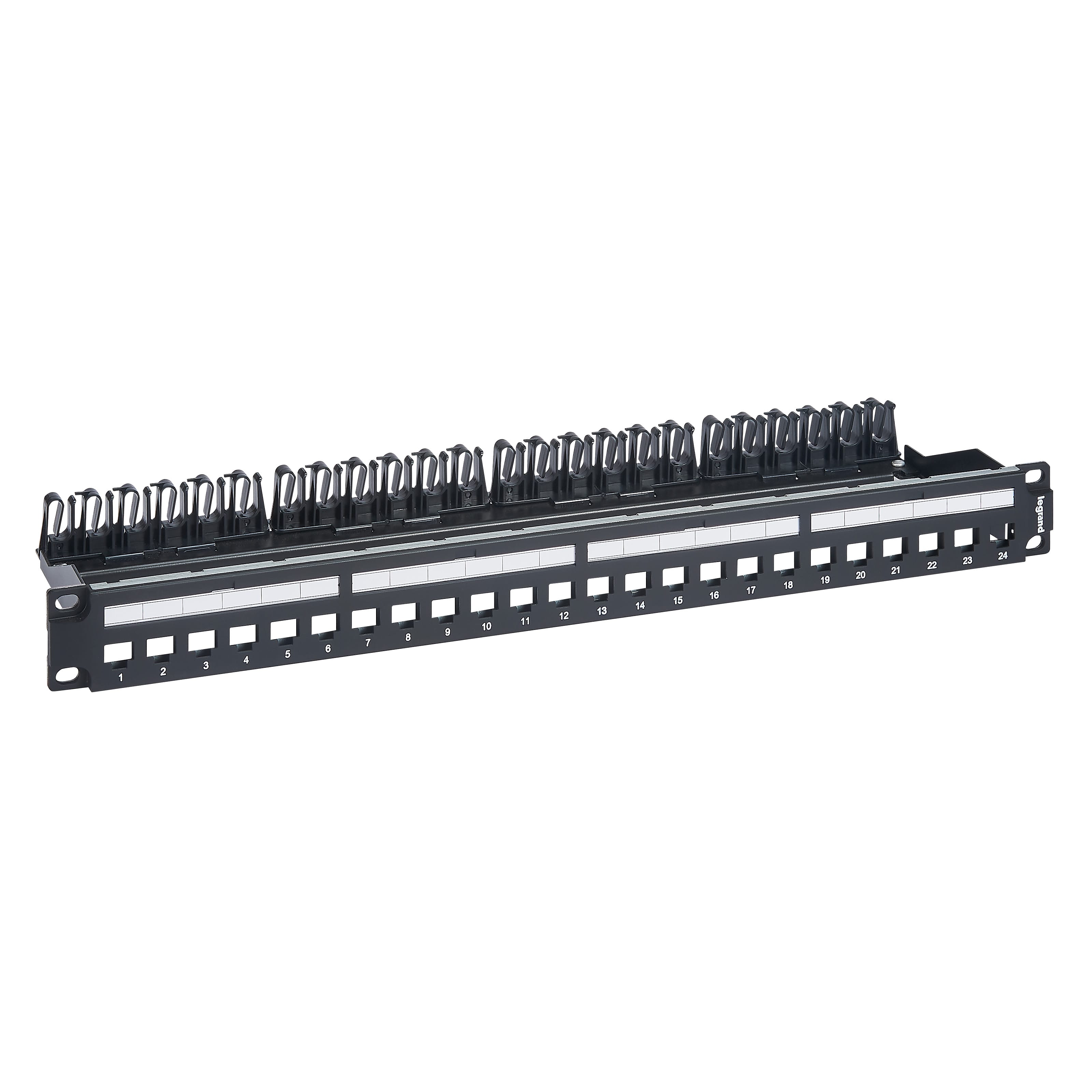 LG-632850-WEB-R.jpg Panneau de brassage Legrand 24 ports RJ45 keystone à équiper 1U 19″
